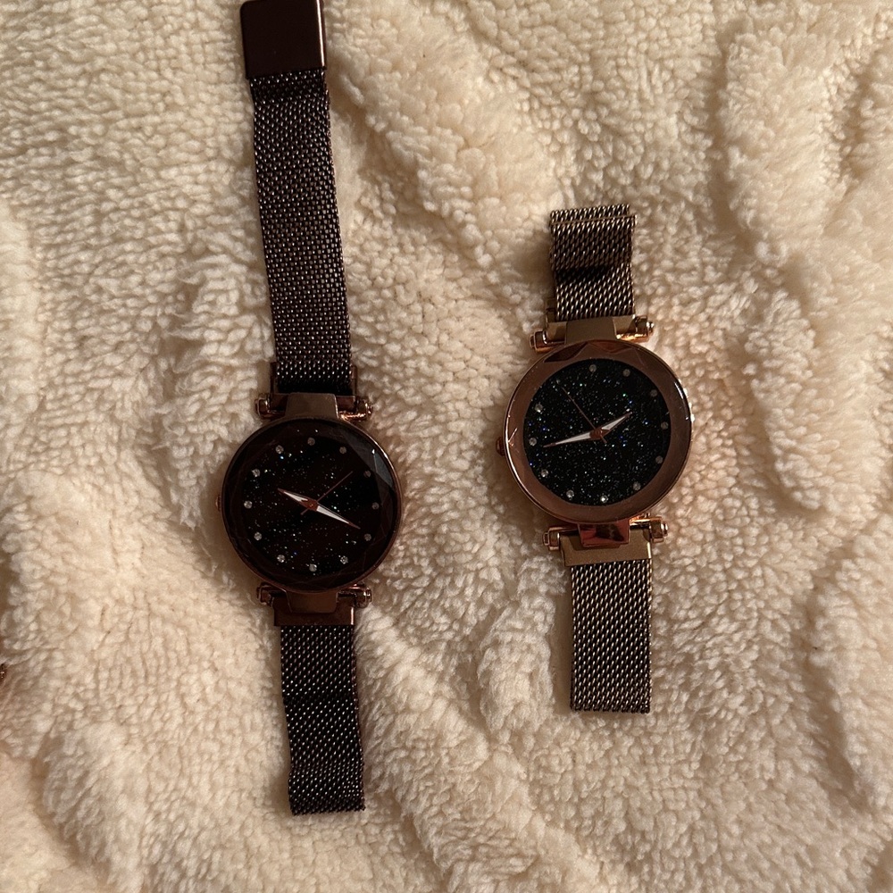 Black and Rose Gold Starry Dial Watches